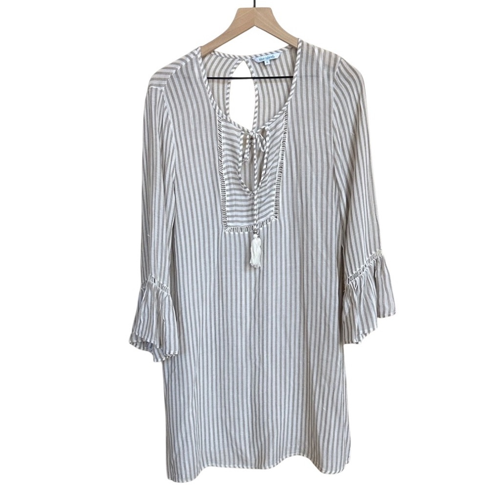 Blue Island Striped Swim Cover Up Tunic Women’s Small Beach Resort Boho Vacation